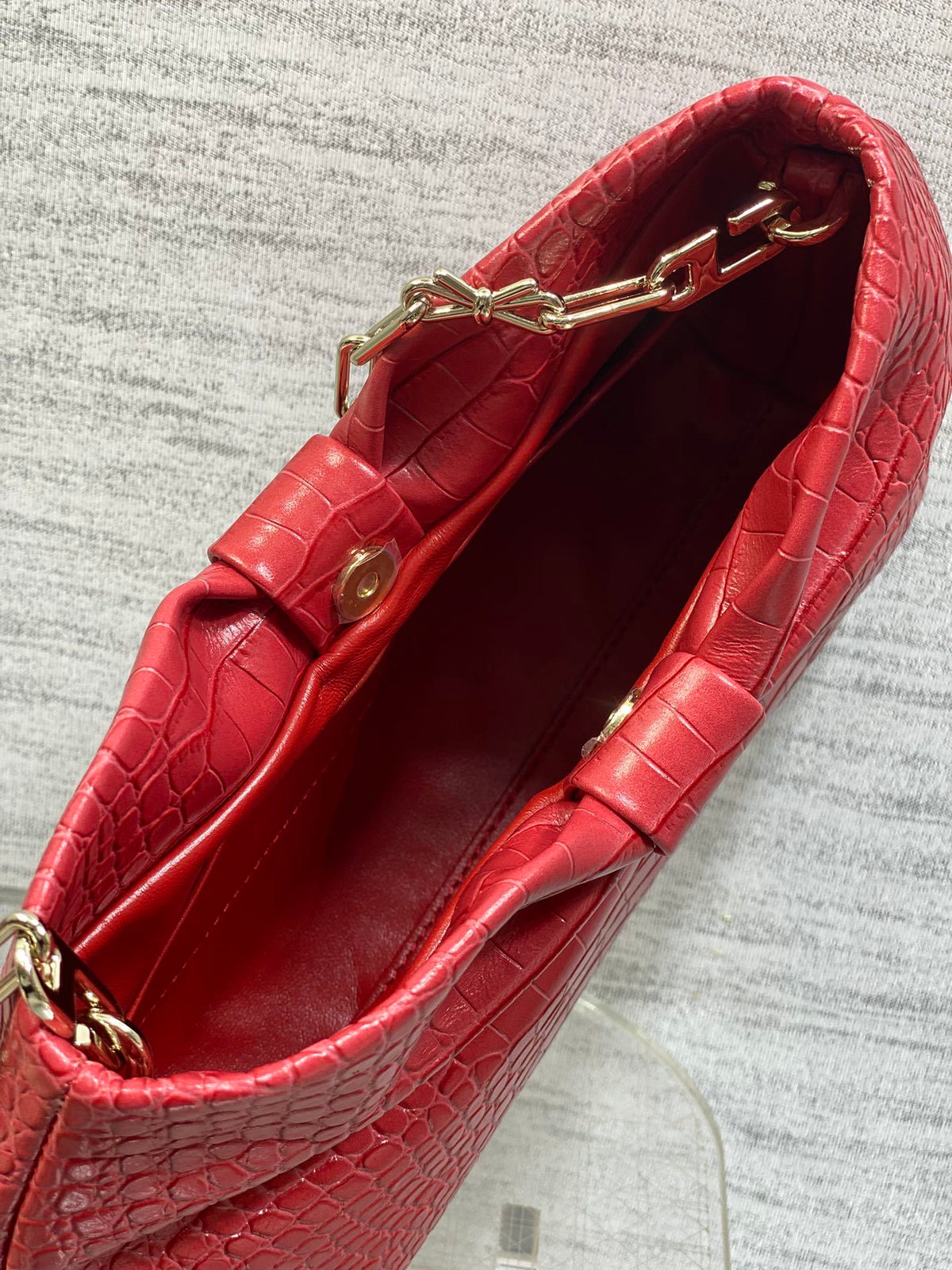 Dior Bow Bag Small Red Crocodile-Embossed