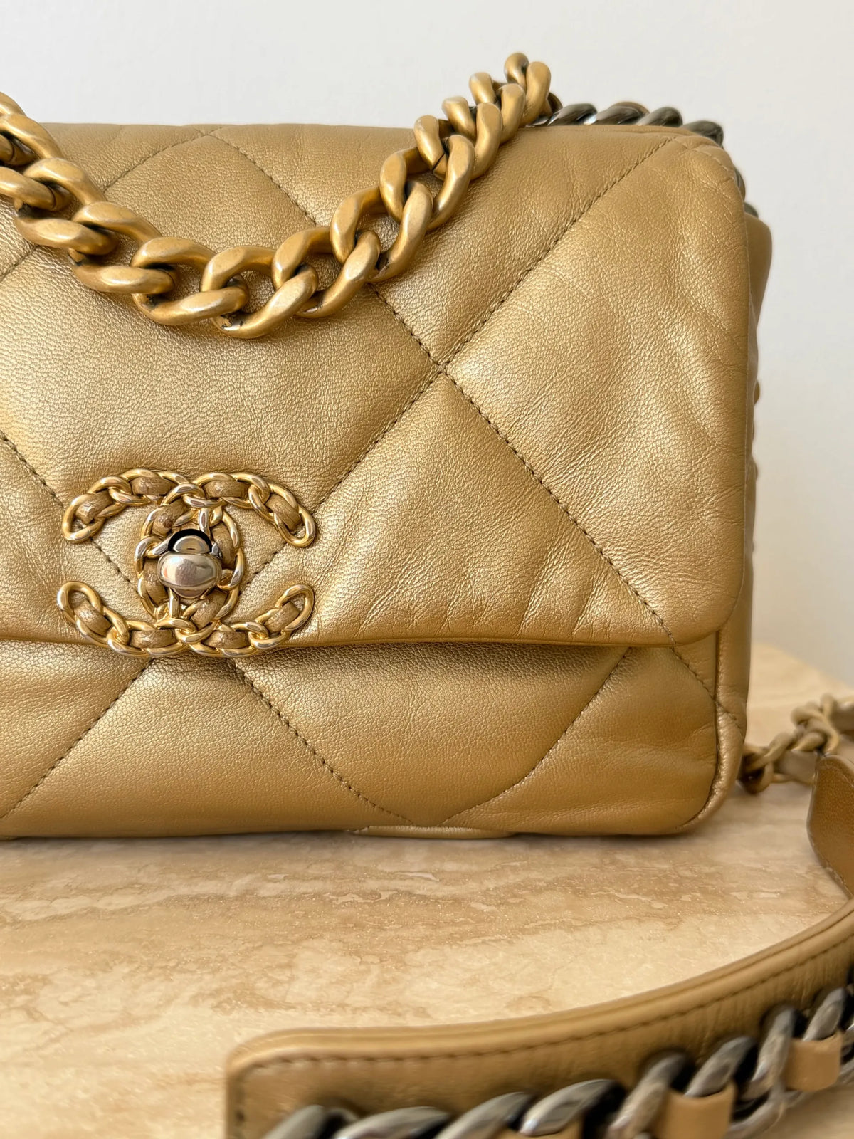 Chanel 19 Small Metallic Gold Lambskin