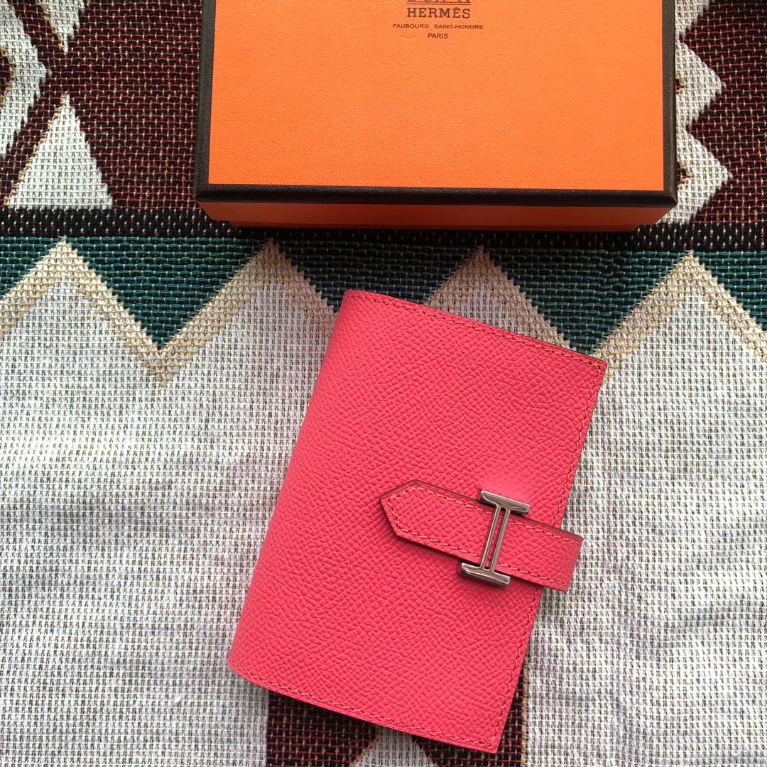 BEARN COMPACT WALLET 12 IN WATERMELON PINK EPSOM LEATHER