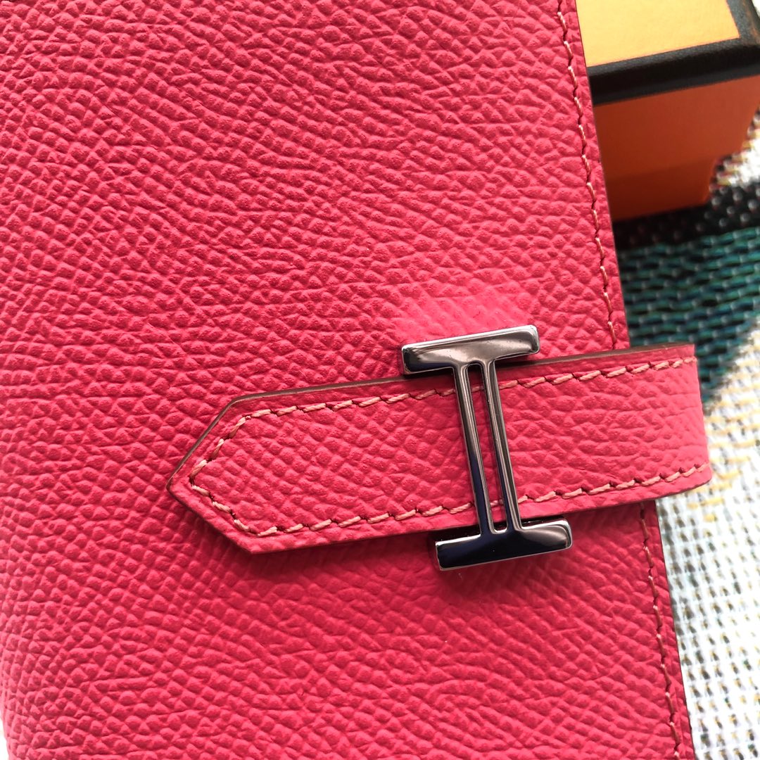 BEARN COMPACT WALLET 12 IN WATERMELON PINK EPSOM LEATHER