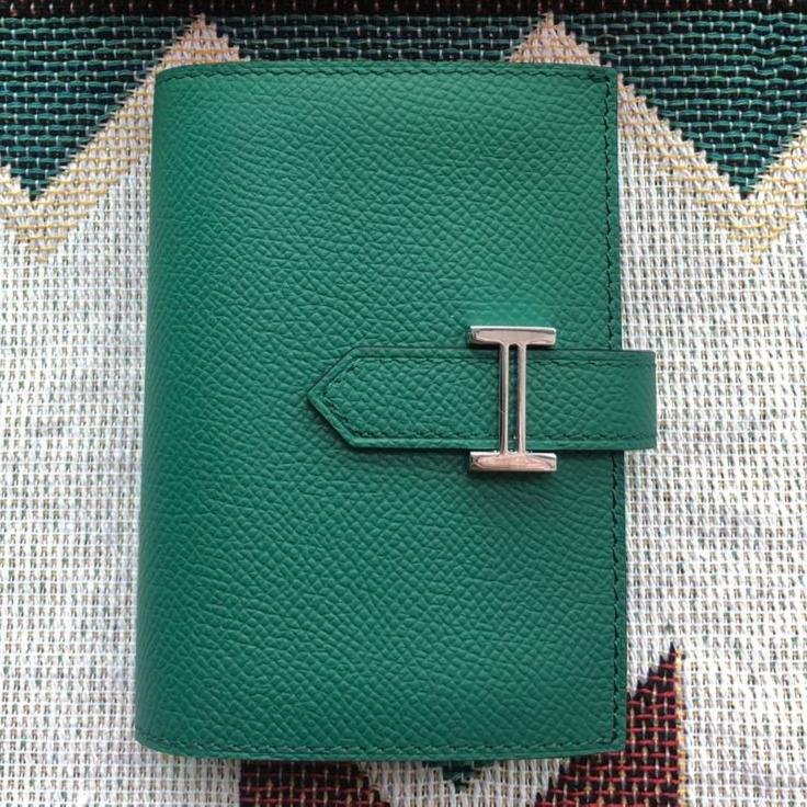 BEARN COMPACT WALLET 12 IN GREEN FOREST EPSOM LEATHER