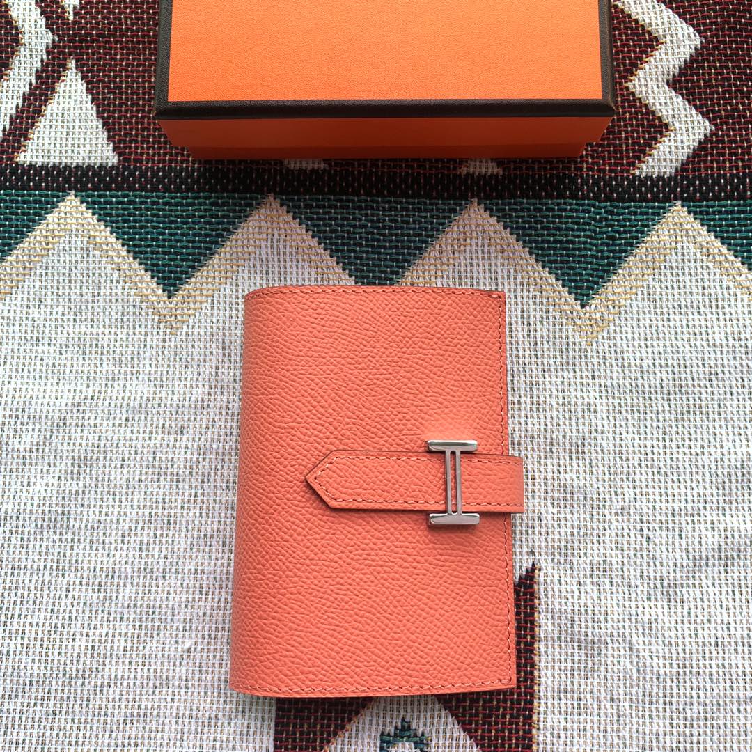 BEARN COMPACT WALLET 12 IN PUMPKIN ORANGE EPSOM LEATHER