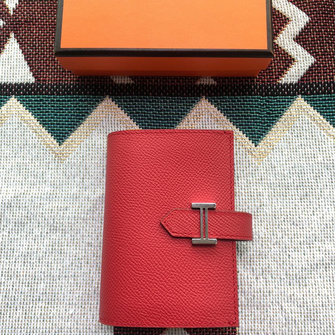 BEARN COMPACT WALLET 12 IN CRIMSON RED EPSOM LEATHER