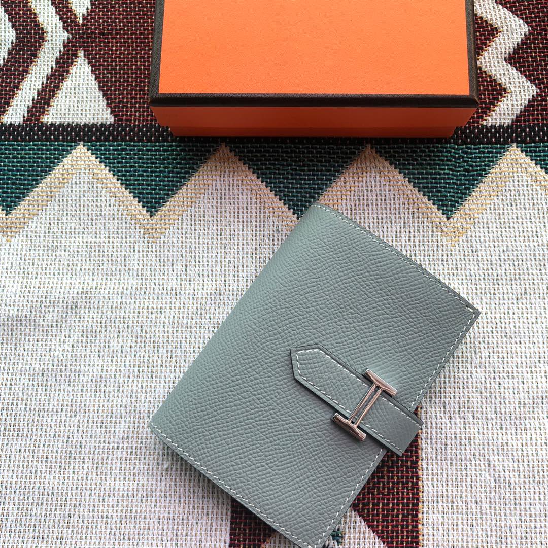 BEARN COMPACT WALLET 12 IN RHINO GRAY EPSOM LEATHER