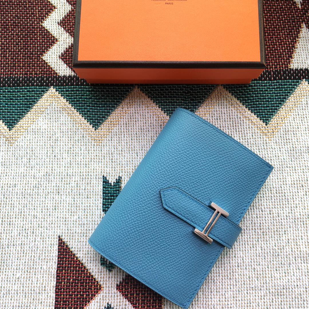BEARN COMPACT WALLET 12 IN OCEAN BLUE EPSOM LEATHER