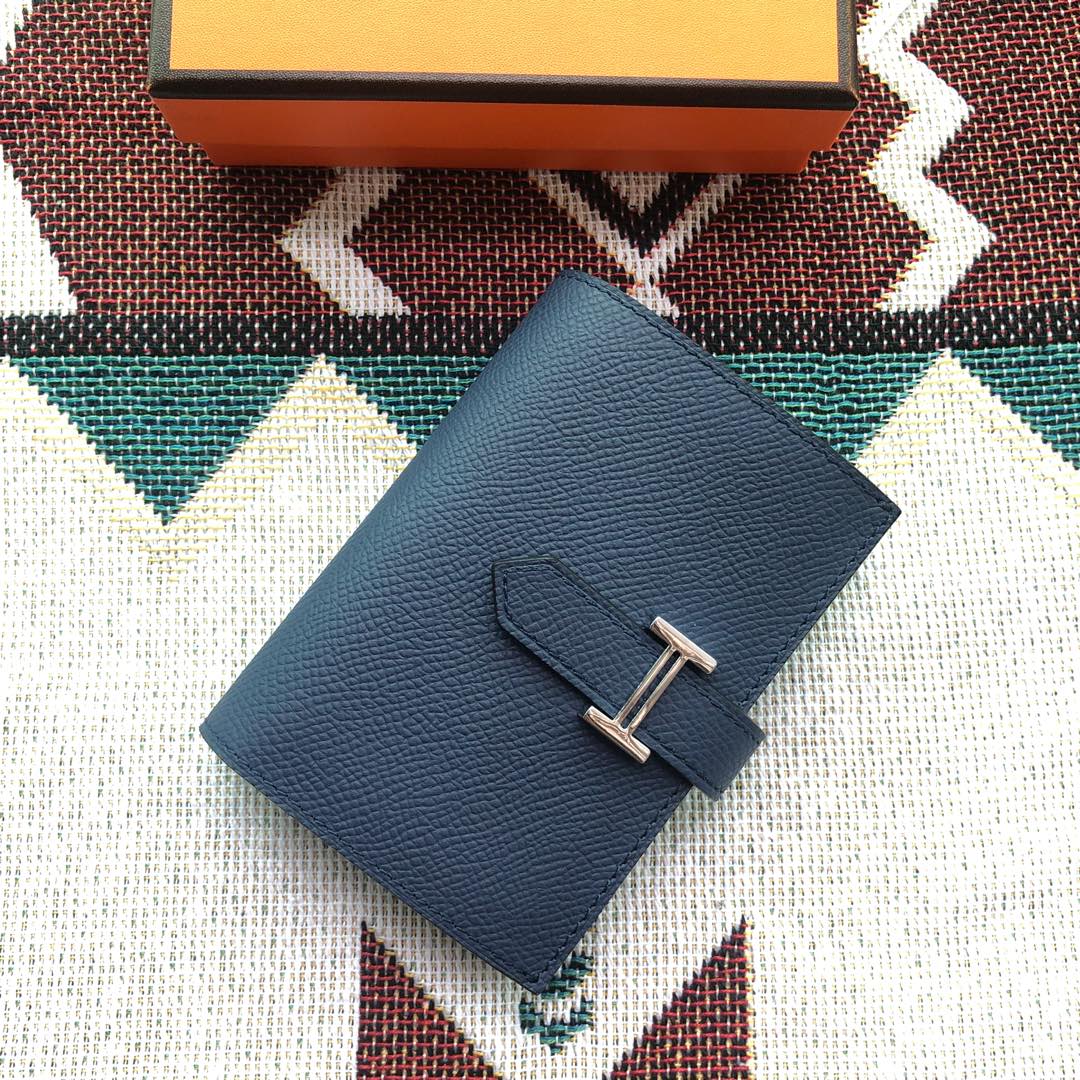 BEARN COMPACT WALLET 12 IN PRUSSIAN BLUE EPSOM LEATHER