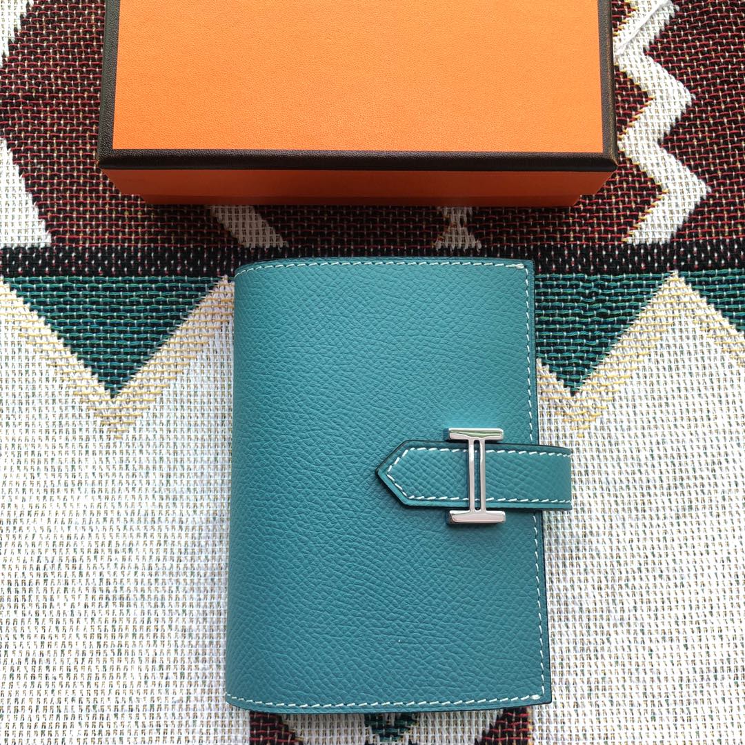 BEARN COMPACT WALLET 12 IN TEAL BLUE EPSOM LEATHER
