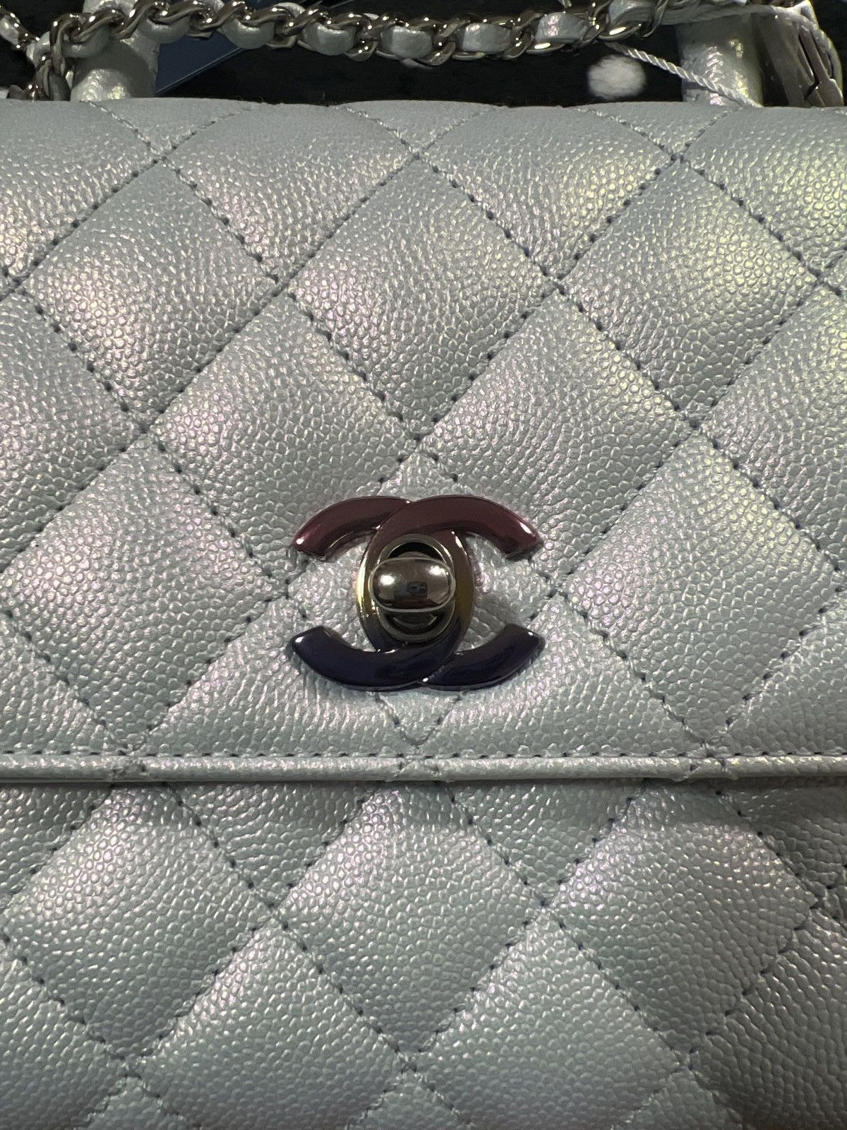 Chanel Coco Handbag Leather Light Grey Woman’s 23cm