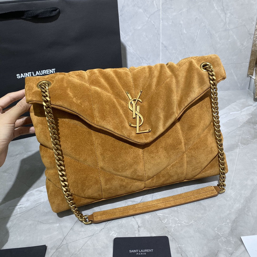 SAINT LAURENT Puffer Toy quilted leather-trimmed suede shoulder bag