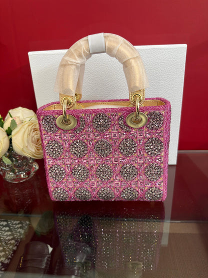 LADY DIOR BAG Metallic Calfskin &amp; Satin with Rose Des Vent