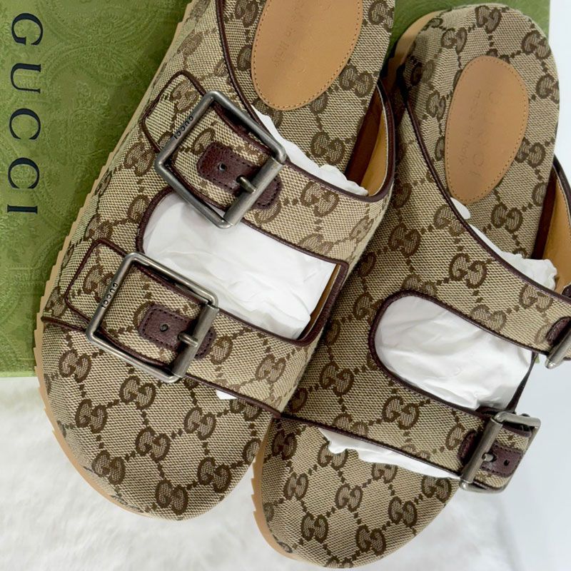 GUCCI monogram canvas slide sandals