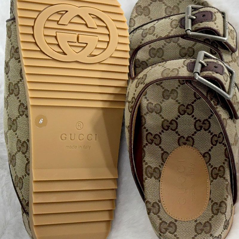 GUCCI monogram canvas slide sandals