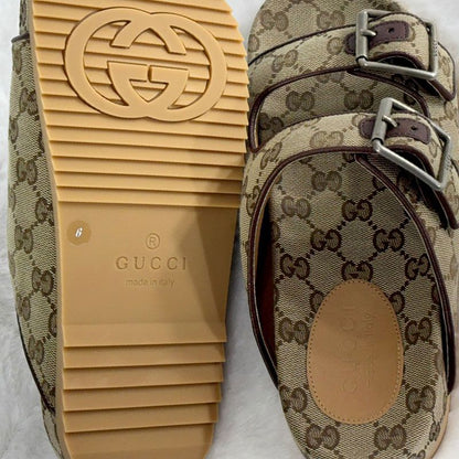 GUCCI monogram canvas slide sandals