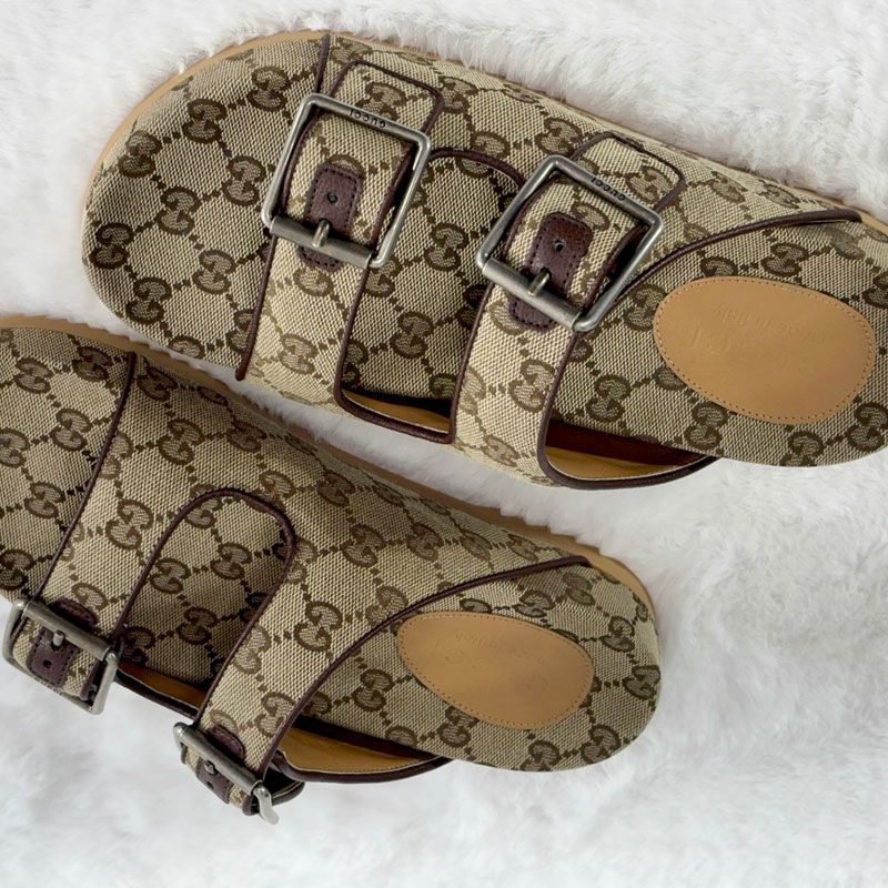 GUCCI monogram canvas slide sandals
