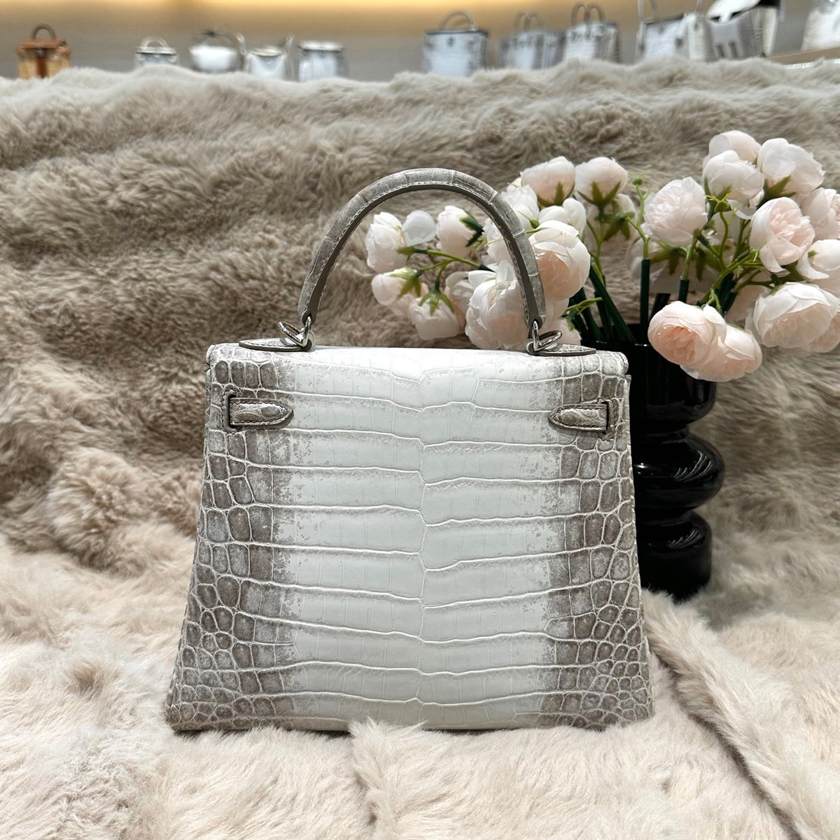 Hermes Kelly 25cm Himalaya Crocodile Leather Silver Hardware