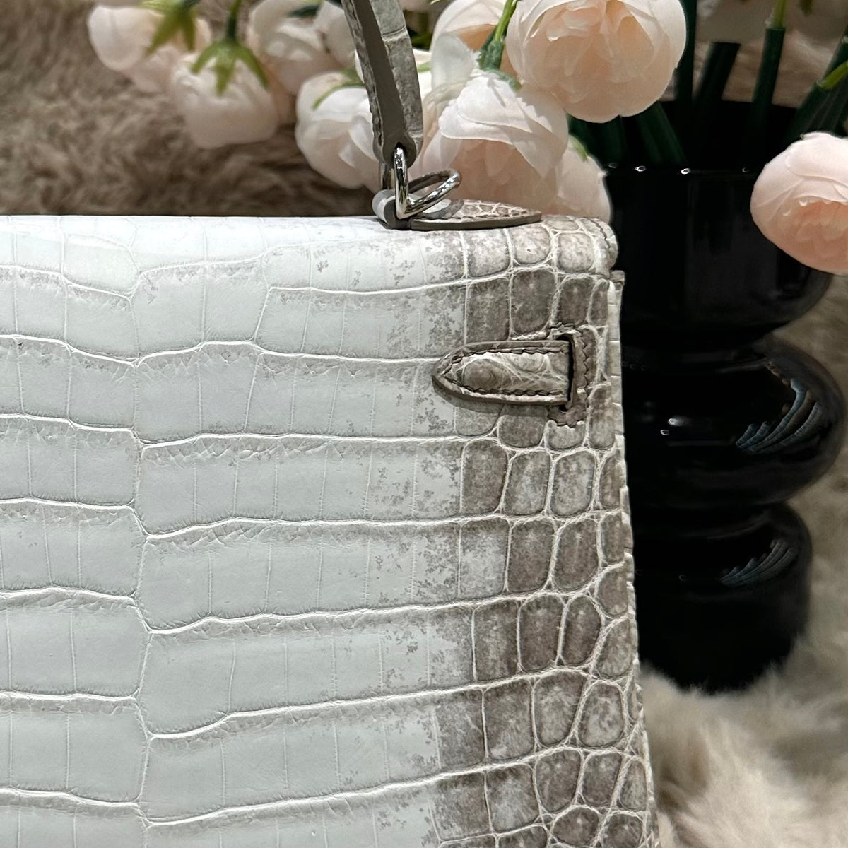 Hermes Kelly 25cm Himalaya Crocodile Leather Silver Hardware