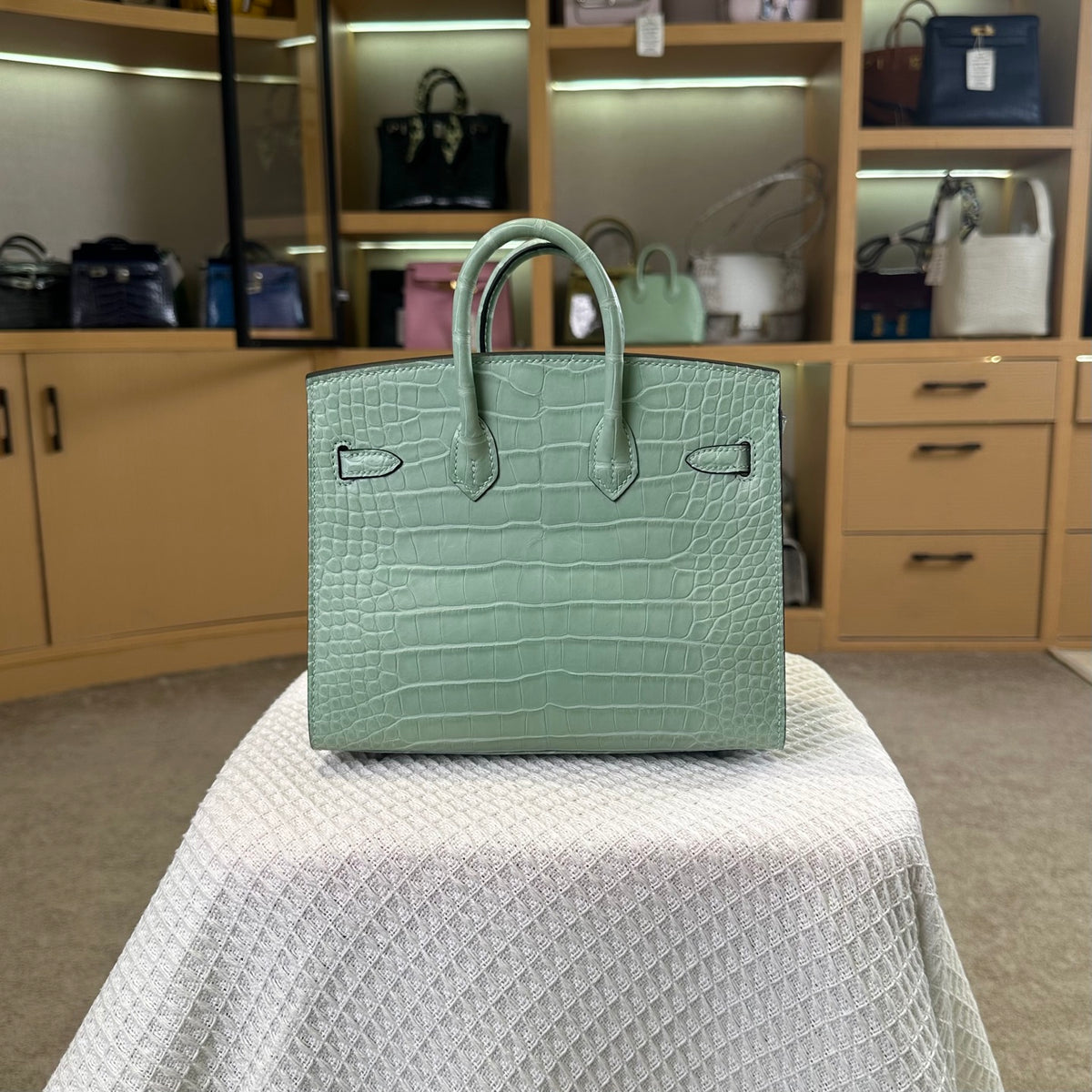 Hermes Birkin 20cm Mint Green Crocodile Leather Silver Hardware