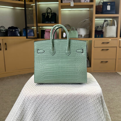 Hermes Birkin 20cm Mint Green Crocodile Leather Silver Hardware