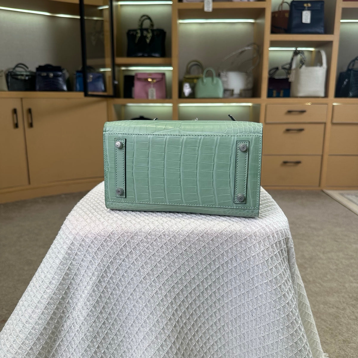 Hermes Birkin 20cm Mint Green Crocodile Leather Silver Hardware