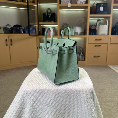 Hermes Birkin 20cm Mint Green Crocodile Leather Silver Hardware