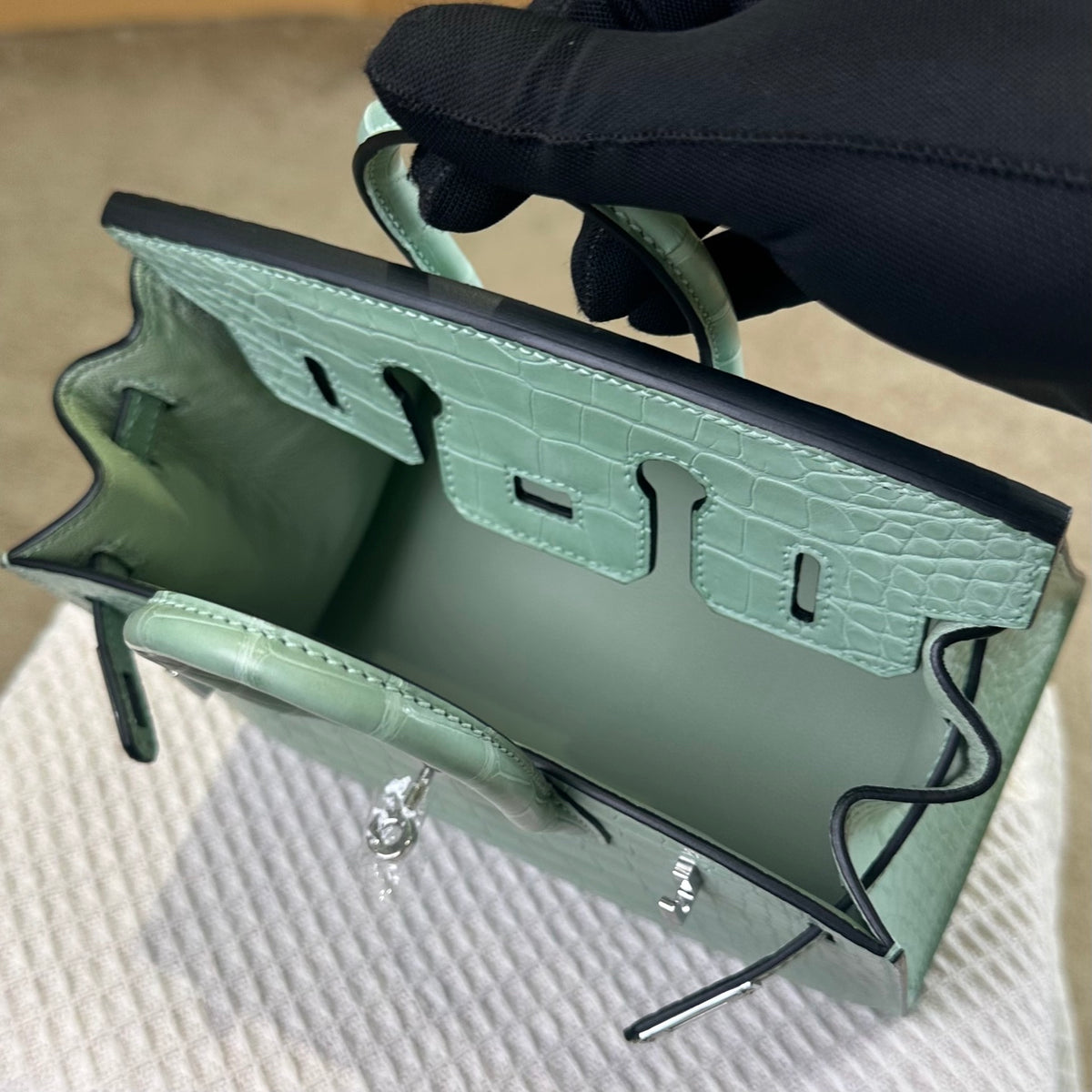 Hermes Birkin 20cm Mint Green Crocodile Leather Silver Hardware