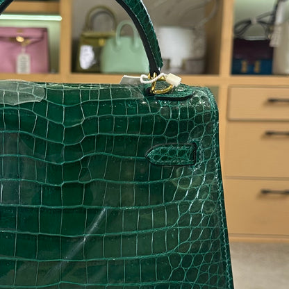 Hermes Kelly 25cm Emerald Green Gold Hardware