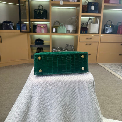 Hermes Kelly 25cm Emerald Green Gold Hardware