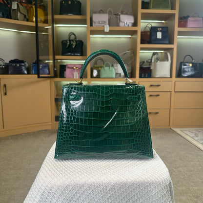 Hermes Kelly 25cm Emerald Green Gold Hardware