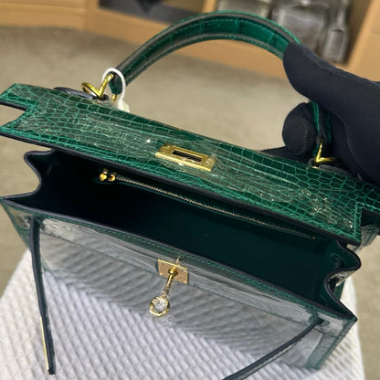 Hermes Kelly 25cm Emerald Green Gold Hardware