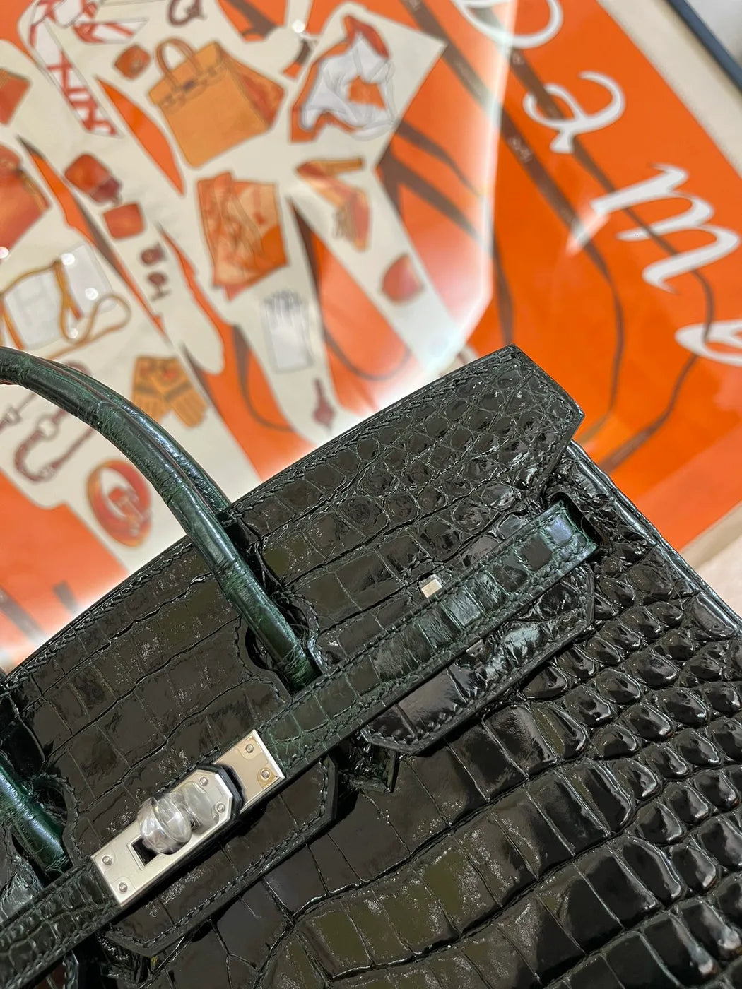Hermes Birkin 25cm Emerald Green Crocodile Leather Silver Hardware