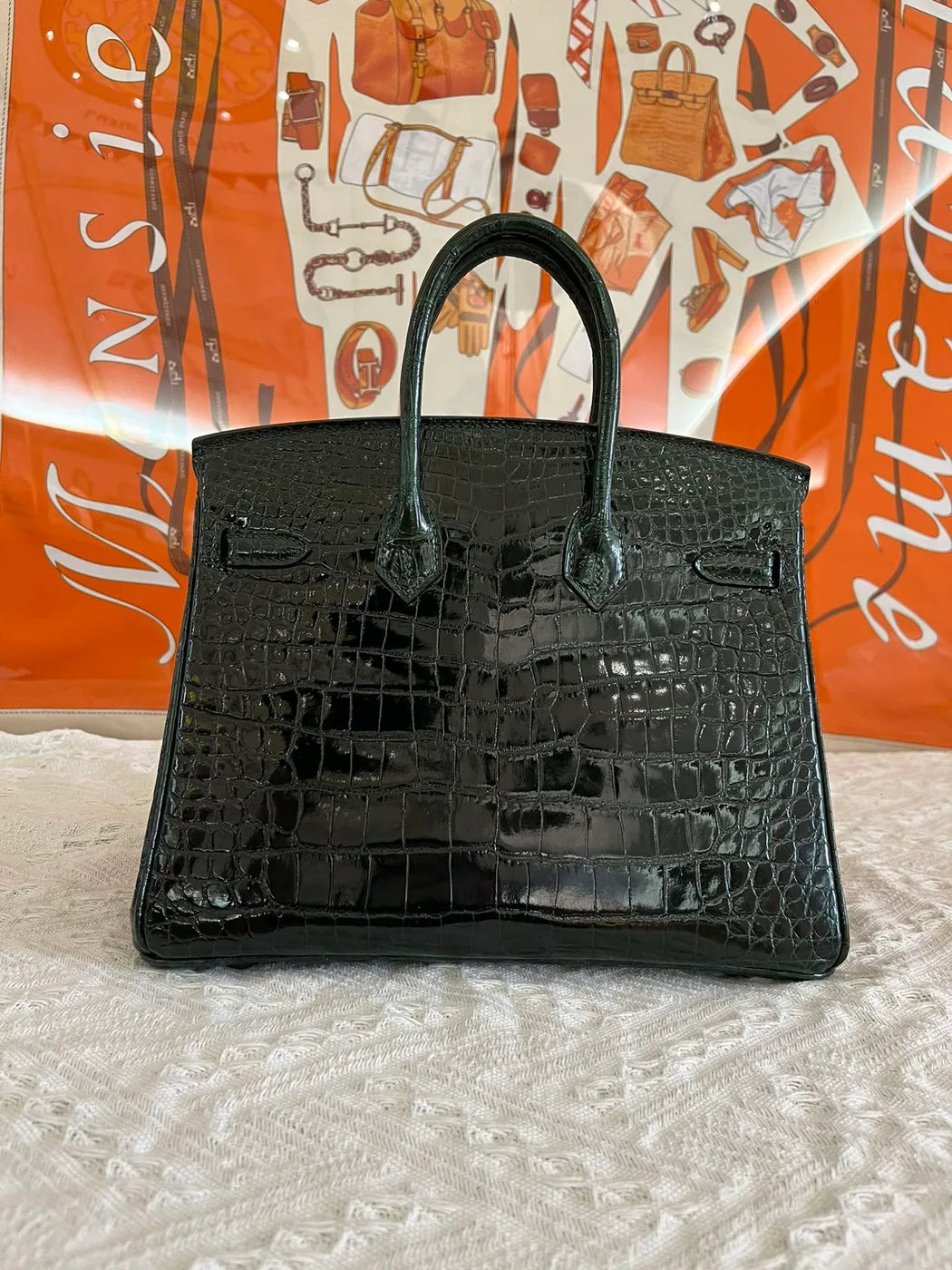 Hermes Birkin 25cm Emerald Green Crocodile Leather Silver Hardware