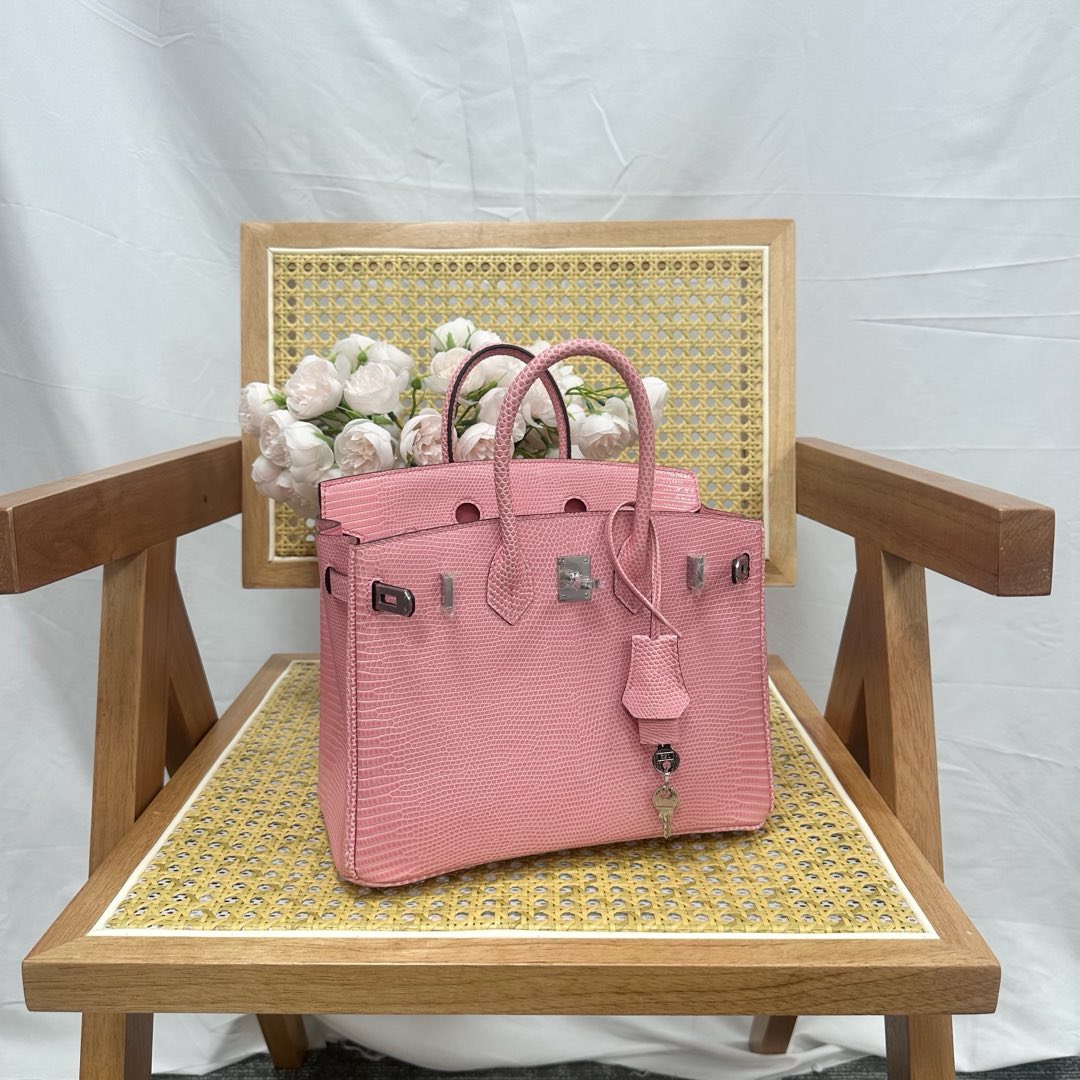 Hermes Birkin 25cm Sakura Pink Lizard Leather Silver Hardware