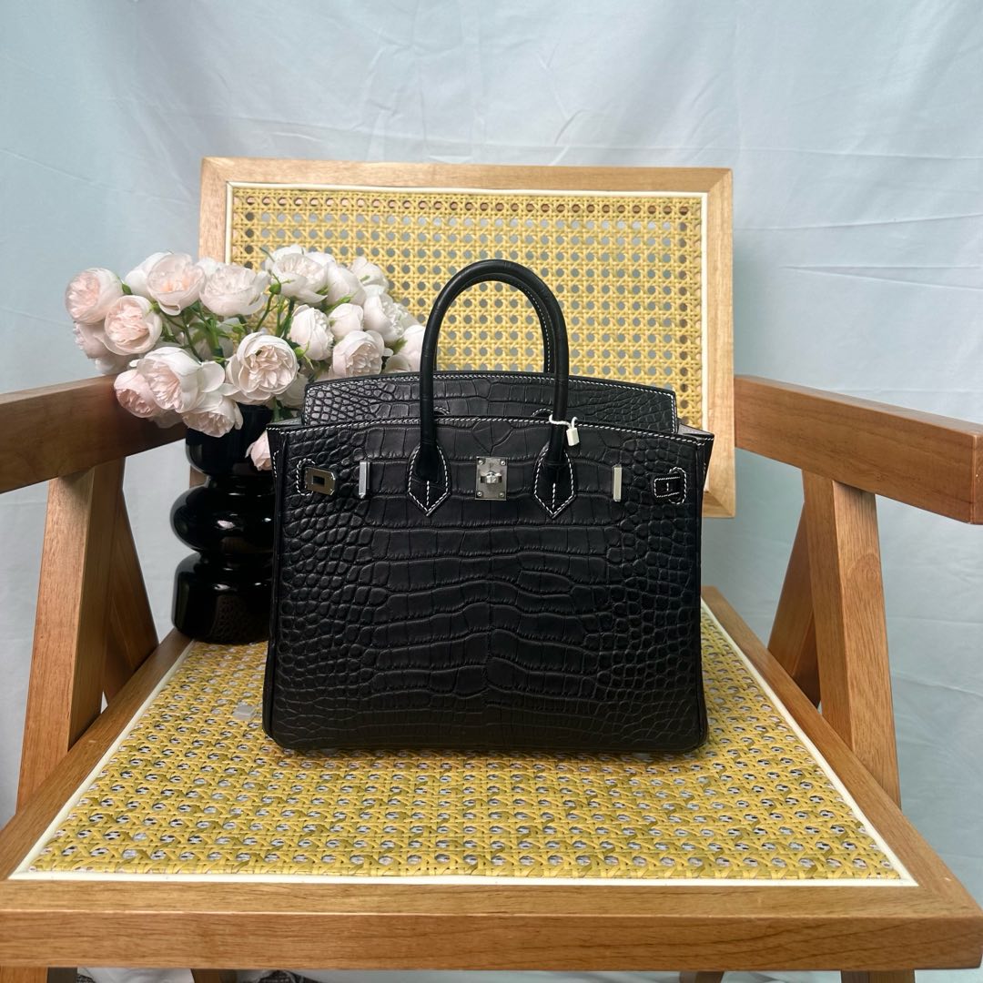 Hermes Birkin 25cm Black Crocodile Leather Silver Hardware