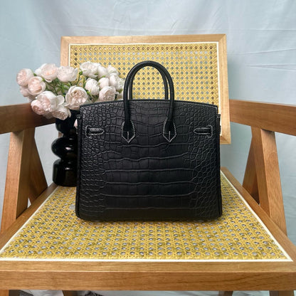 Hermes Birkin 25cm Black Crocodile Leather Silver Hardware