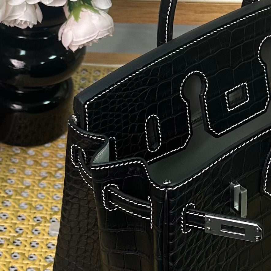 Hermes Birkin 25cm Black Crocodile Leather Silver Hardware