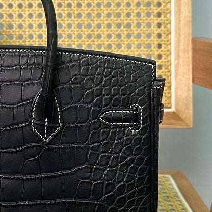 Hermes Birkin 25cm Black Crocodile Leather Silver Hardware