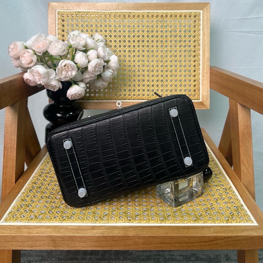 Hermes Birkin 25cm Black Crocodile Leather Silver Hardware