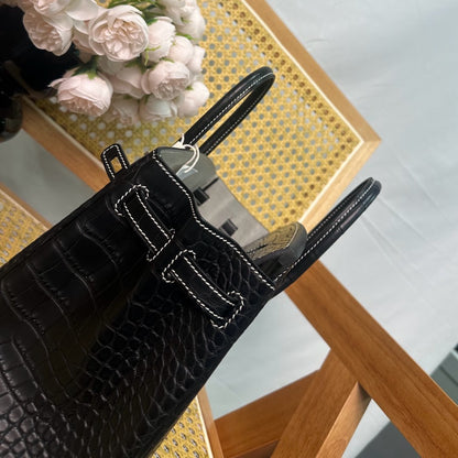 Hermes Birkin 25cm Black Crocodile Leather Silver Hardware