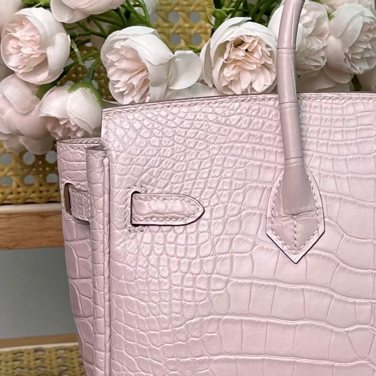 Hermes Birkin 25cm Sakura Pink Crocodile Leather Gold Hardware
