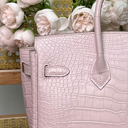 Hermes Birkin 25cm Sakura Pink Crocodile Leather Gold Hardware