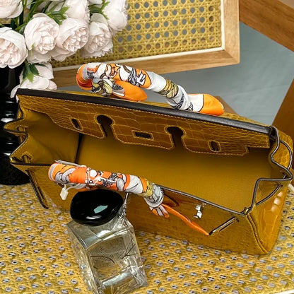 Hermes Birkin 25cm Amber Yellow Crocodile Leather Silver Hardware