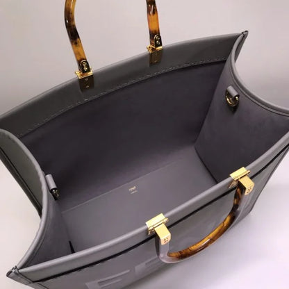 Fendi Sunshine Leather Shopper Tote Bag Gray