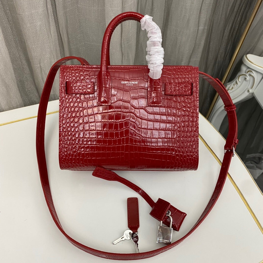 Saint Laurent Paris Saint Laurent Red Croc Embossed Leather Nano Classic Sac De Jour Tote