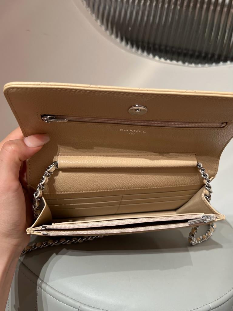 CHANELCaviar Quilted Wallet on Chain WOC Beige