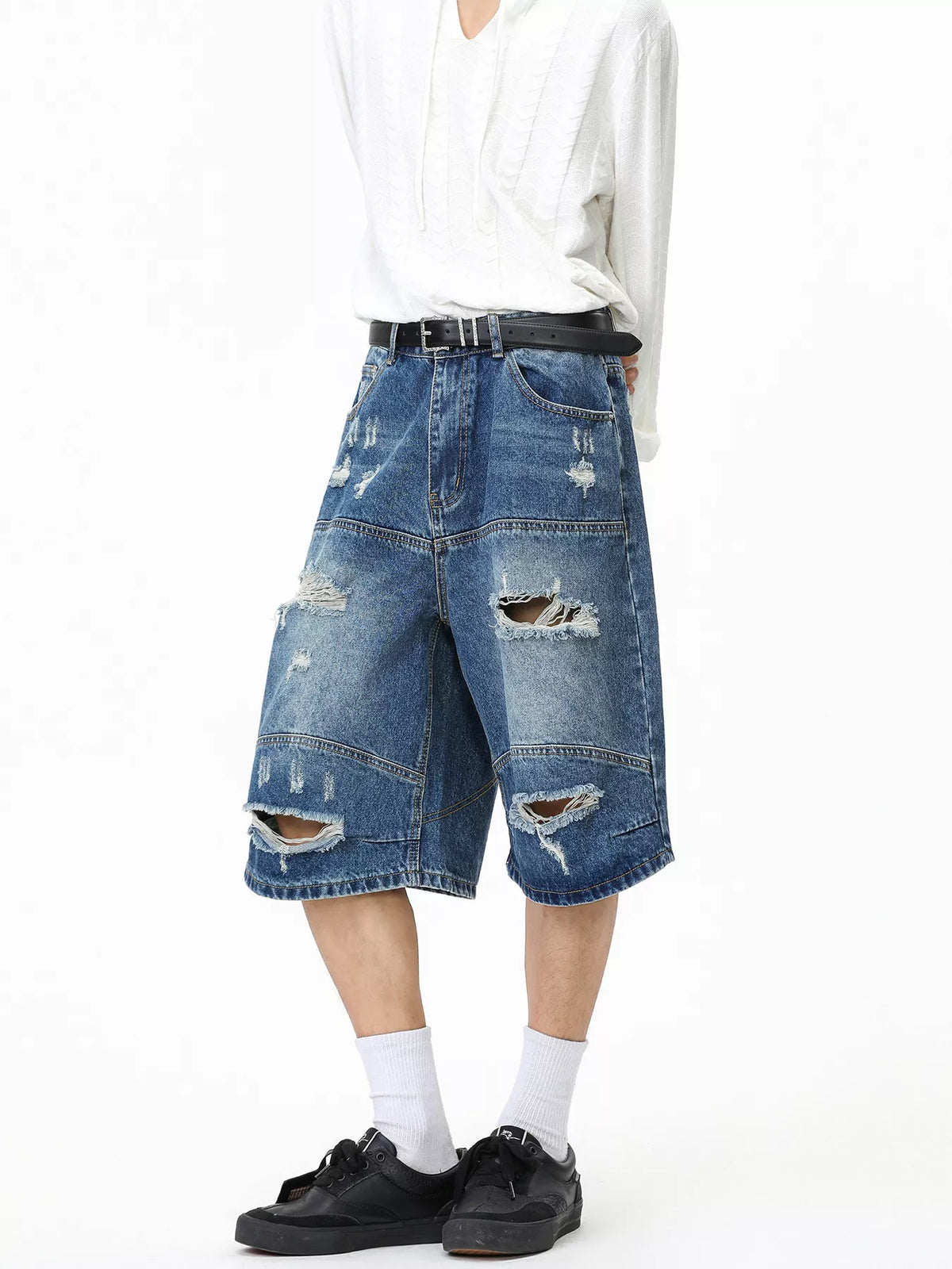 Men's Distressed Loose-Fit Denim Shorts