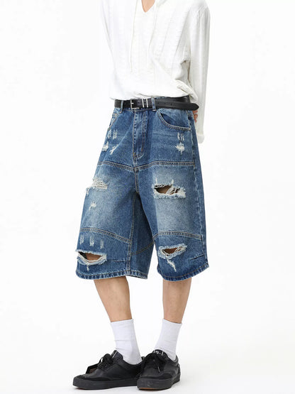Men's Distressed Loose-Fit Denim Shorts