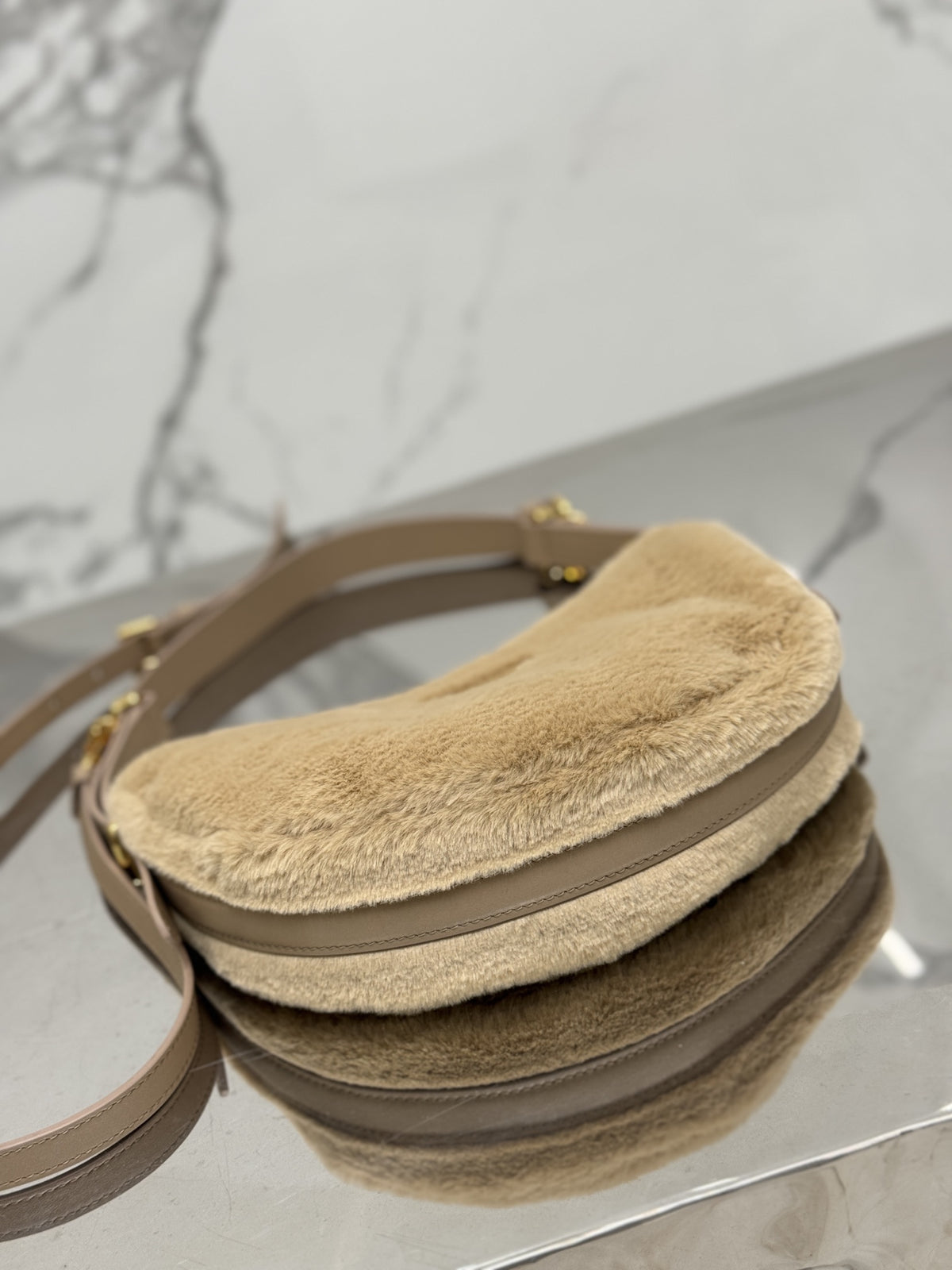 Prada Leather And Shearling Arquã¨ Handbag