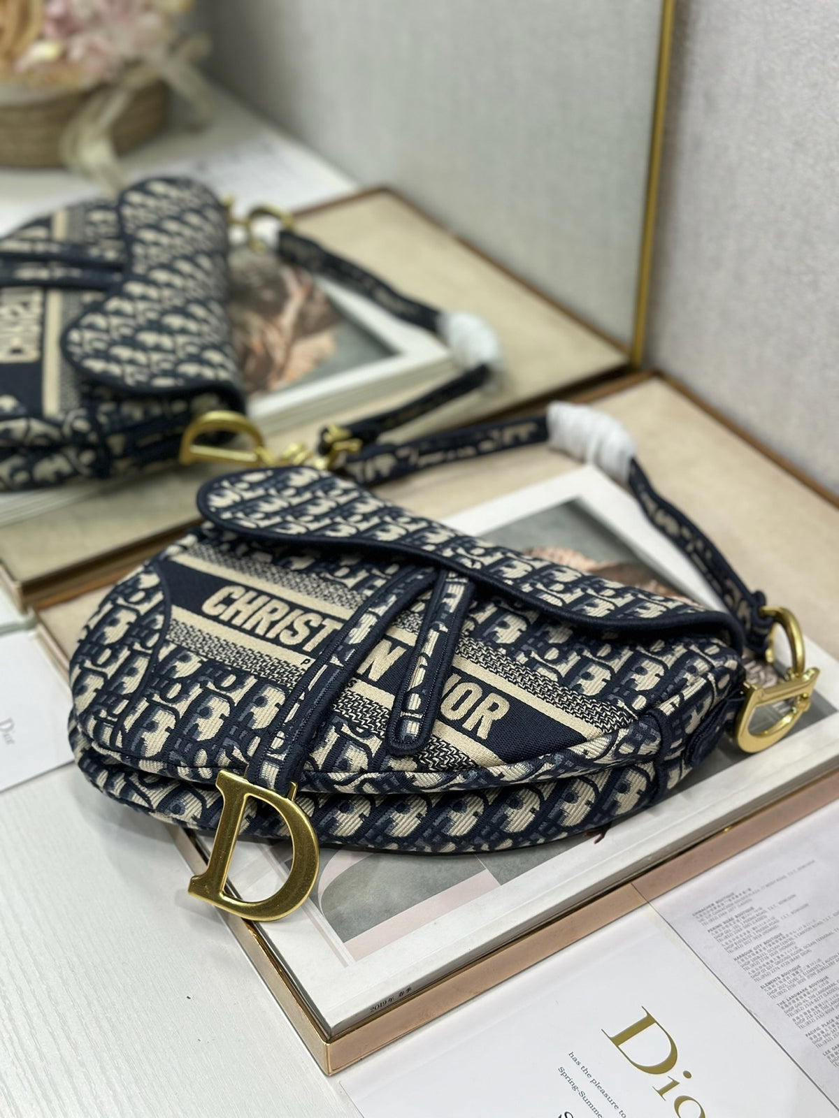 Christian Dior Saddle Bag in Blue Dior Oblique Jacquard