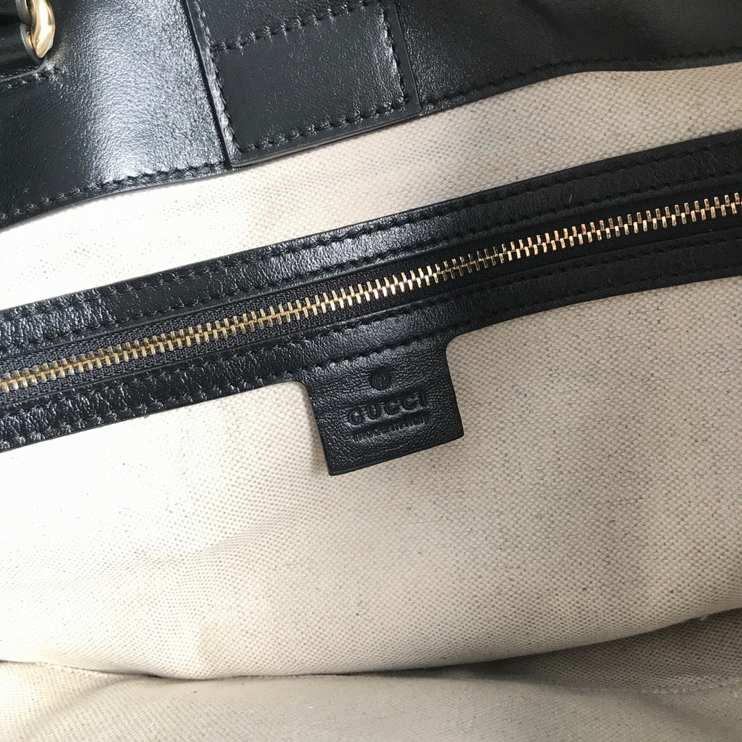 Gucci Brown Large GG Canvas 1955 Horsebit Chain Tote Beige