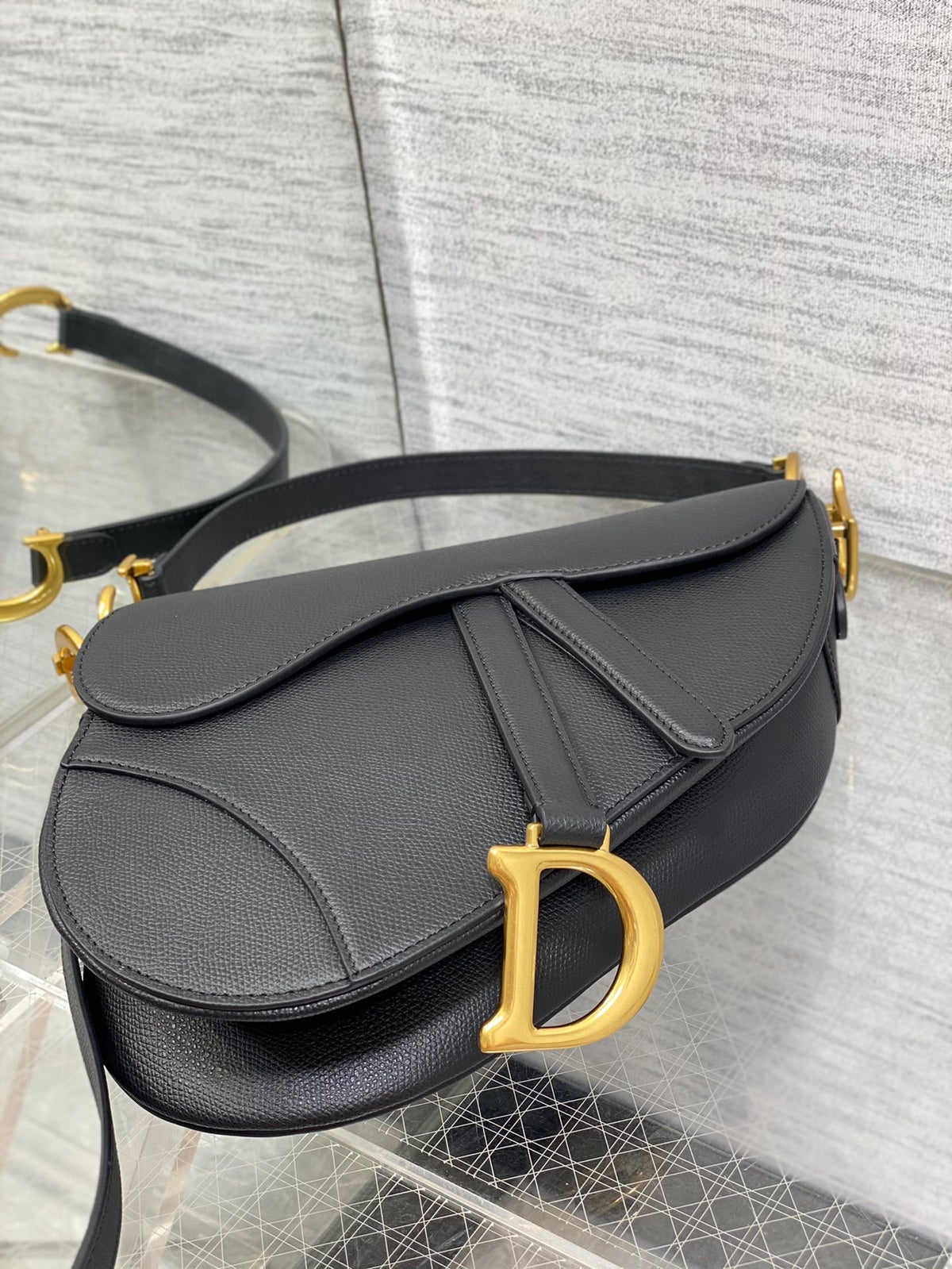 Christian Dior Saddle Bag in Black Gold Hardware